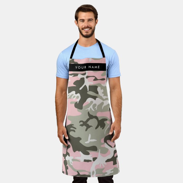 Pink and Green Camouflage Your name Personalize Apron (Worn)