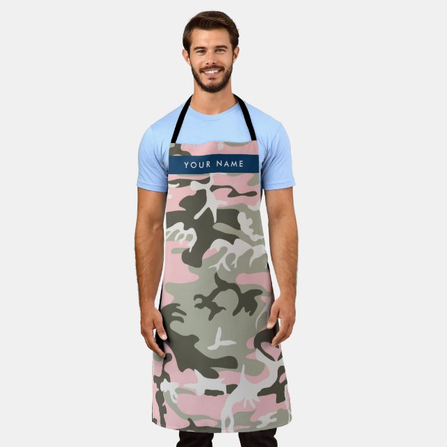 Pink and Green Camouflage Your name Personalize Apron (Worn)