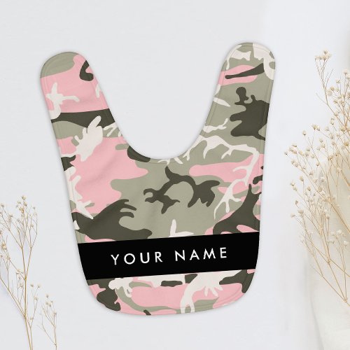 Pink and Green Camouflage Your name Personalize Baby Bib