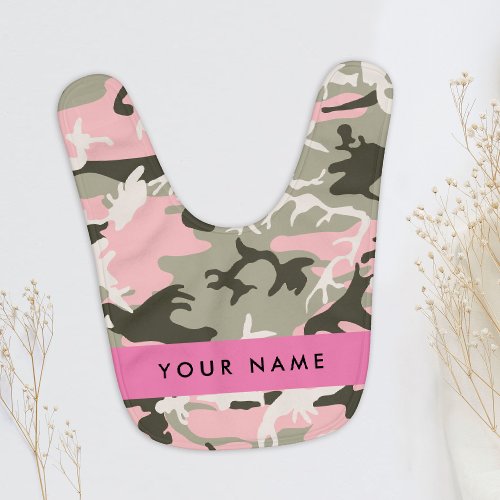 Pink and Green Camouflage Your name Personalize Baby Bib