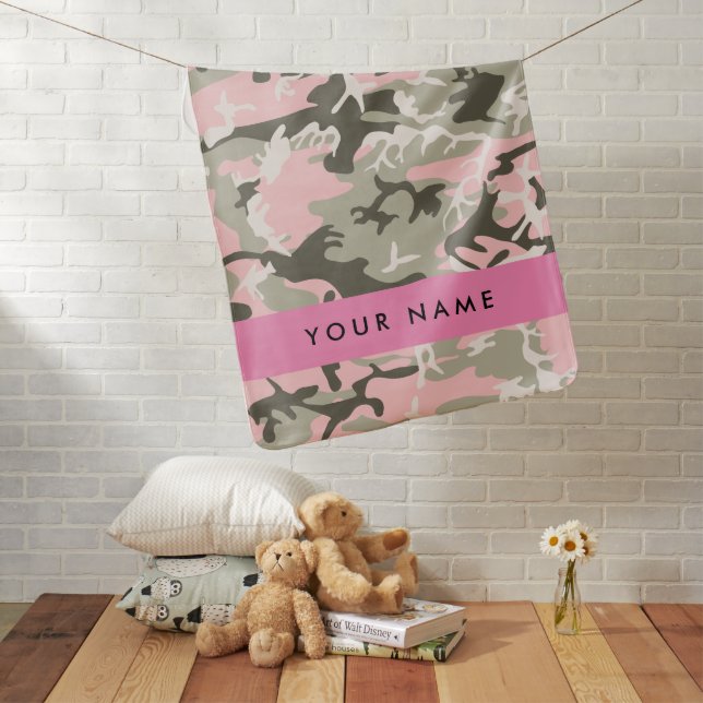 Pink and Green Camouflage Your name Personalize Baby Blanket (In Situ)