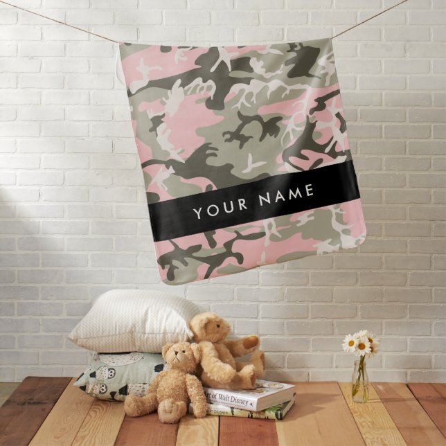Pink and Green Camouflage Your name Personalize Baby Blanket (In Situ)