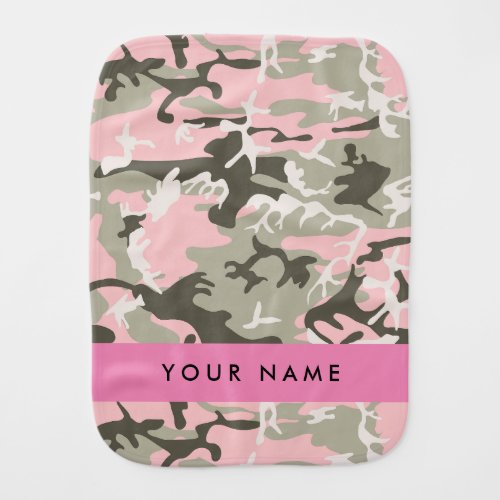 Pink and Green Camouflage Your name Personalize Baby Burp Cloth