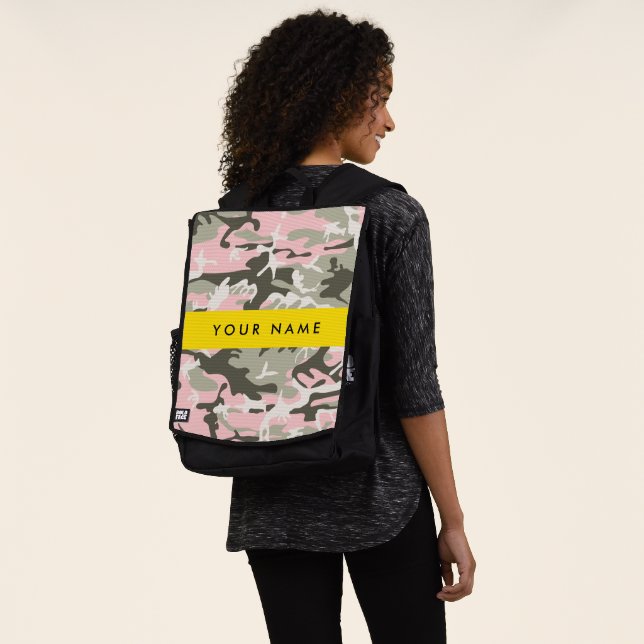 Pink and Green Camouflage Your name Personalize Backpack (Worn)