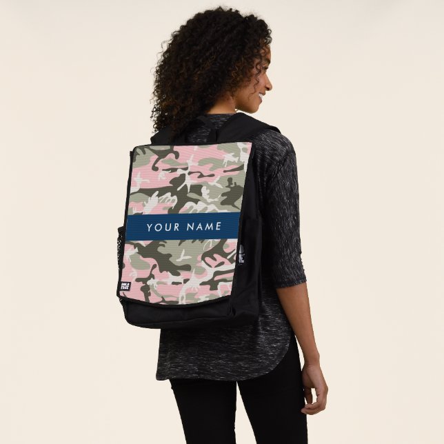 Pink and Green Camouflage Your name Personalize Backpack (Worn)