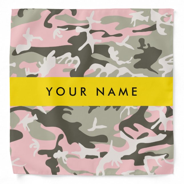Pink and Green Camouflage Your name Personalize Bandana (Front)