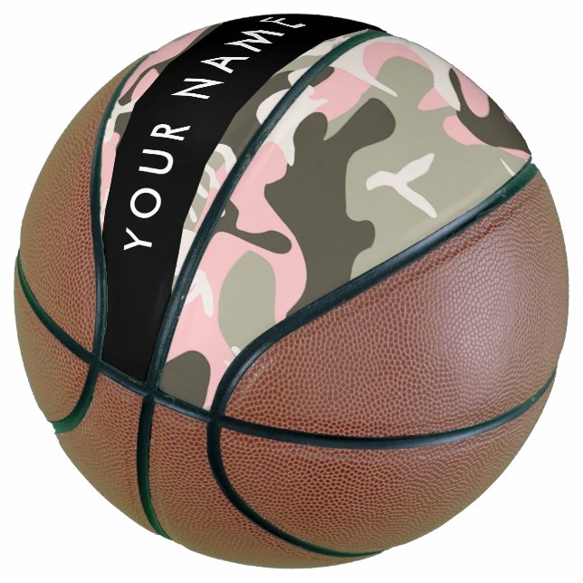 Pink and Green Camouflage Your name Personalize Basketball (Angled)