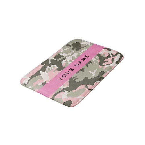 Pink and Green Camouflage Your name Personalize Bath Mat