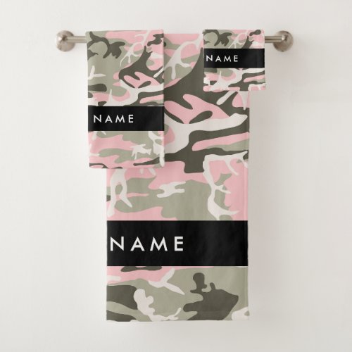 Pink and Green Camouflage Your name Personalize Bath Towel Set