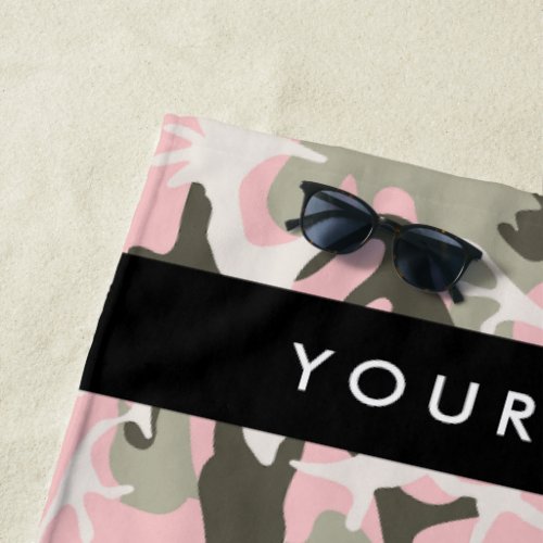 Pink and Green Camouflage Your name Personalize Beach Towel