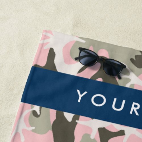 Pink and Green Camouflage Your name Personalize Beach Towel