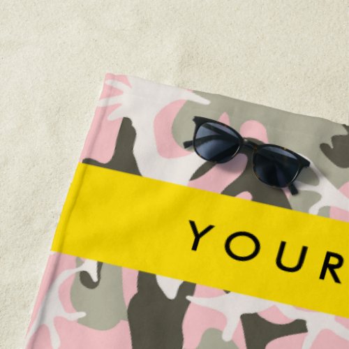 Pink and Green Camouflage Your name Personalize Beach Towel