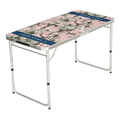 Pink and Green Camouflage Your name Personalize Beer Pong Table