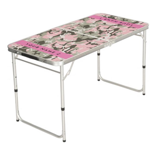 Pink and Green Camouflage Your name Personalize Beer Pong Table