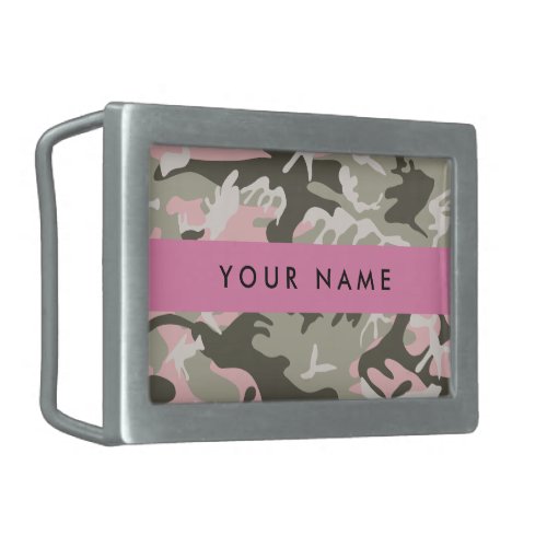 Pink and Green Camouflage Your name Personalize Belt Buckle