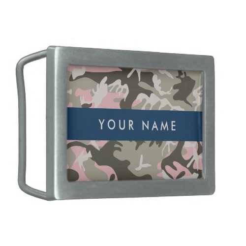 Pink and Green Camouflage Your name Personalize Belt Buckle