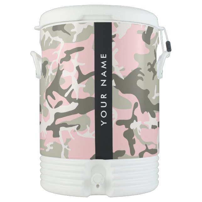 Pink and Green Camouflage Your name Personalize Beverage Cooler (Front)