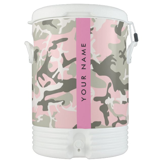Pink and Green Camouflage Your name Personalize Beverage Cooler (Front)