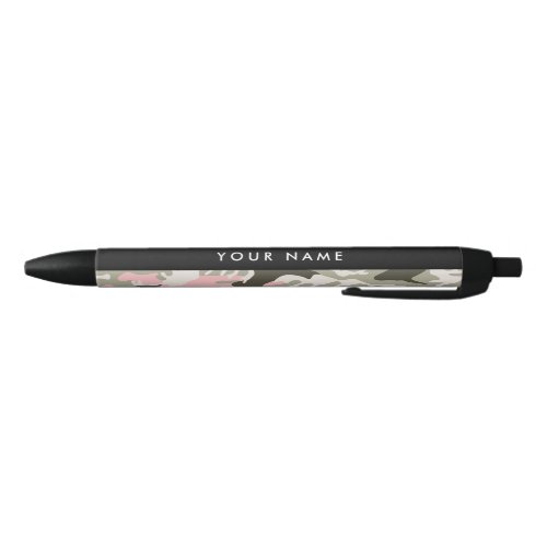 Pink and Green Camouflage Your name Personalize Black Ink Pen