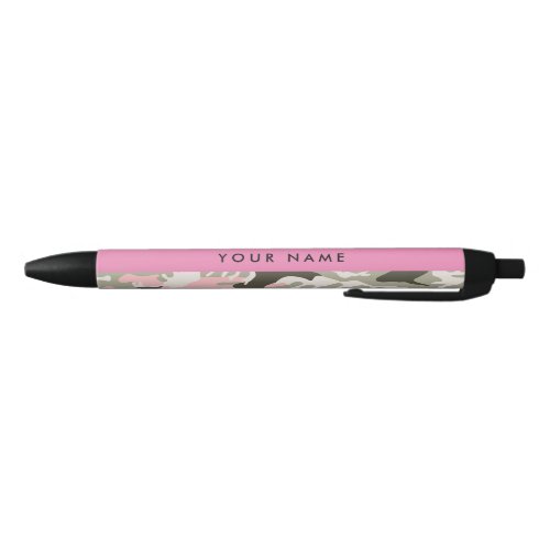 Pink and Green Camouflage Your name Personalize Black Ink Pen