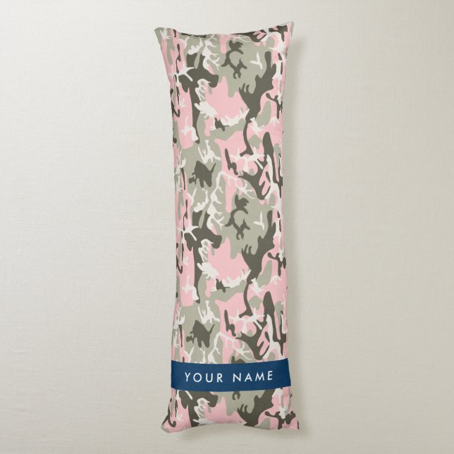 Pink and Green Camouflage Your name Personalize Body Pillow (Back (Vertical))