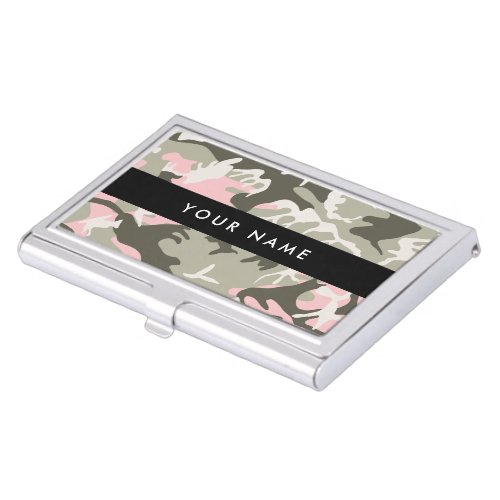 Pink and Green Camouflage Your name Personalize Business Card Case