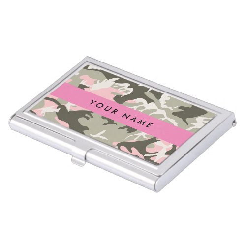 Pink and Green Camouflage Your name Personalize Business Card Case