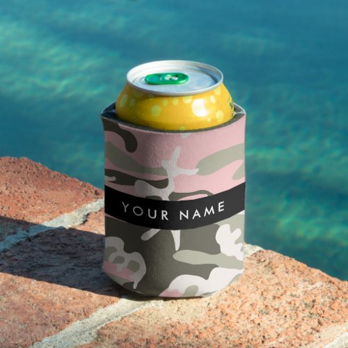 Pink and Green Camouflage Your name Personalize Can Cooler