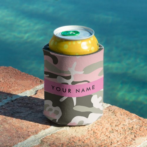 Pink and Green Camouflage Your name Personalize Can Cooler