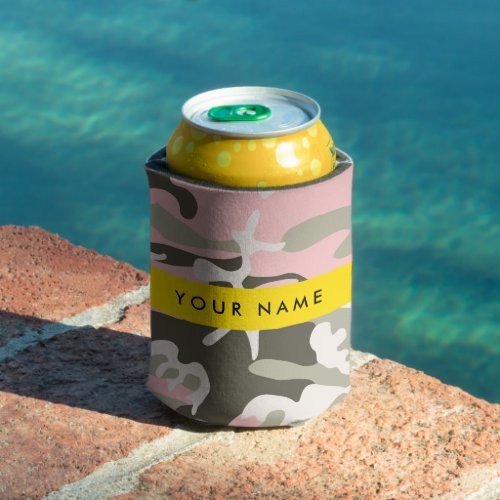 Pink and Green Camouflage Your name Personalize Can Cooler