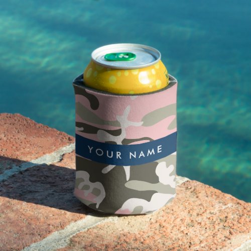 Pink and Green Camouflage Your name Personalize Can Cooler