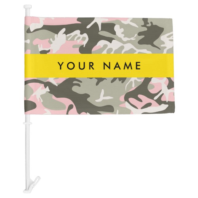 Pink and Green Camouflage Your name Personalize Car Flag (Front)