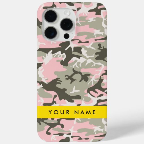 Pink and Green Camouflage Your name Personalize iPhone 15 Pro Max Case