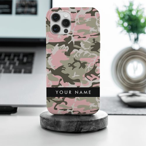 Pink and Green Camouflage Your name Personalize iPhone 15 Pro Max Case