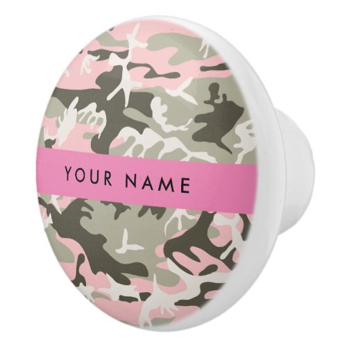 Pink and Green Camouflage Your name Personalize Ceramic Knob