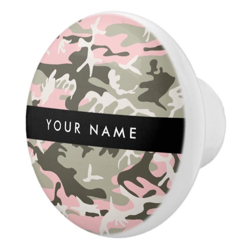 Pink and Green Camouflage Your name Personalize Ceramic Knob