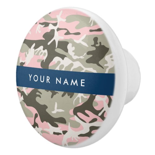 Pink and Green Camouflage Your name Personalize Ceramic Knob