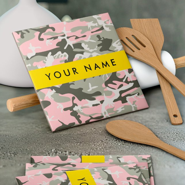 Pink and Green Camouflage Your name Personalize Ceramic Tile (Creator Uploaded)