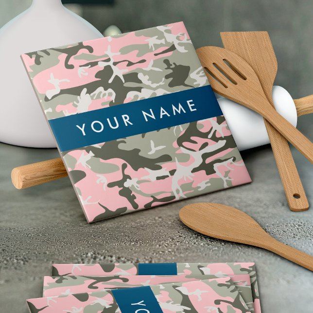 Pink and Green Camouflage Your name Personalize Ceramic Tile (Creator Uploaded)