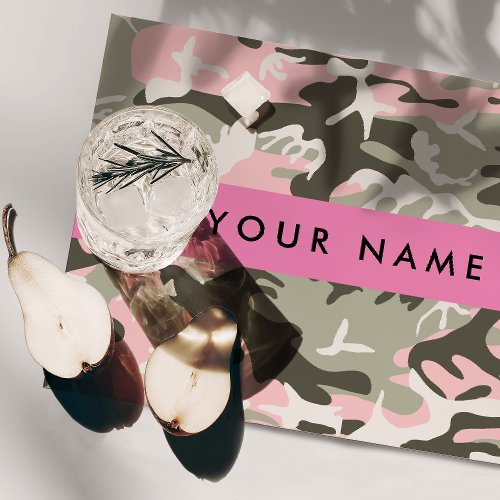 Pink and Green Camouflage Your name Personalize Cloth Placemat