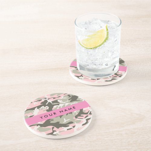 Pink and Green Camouflage Your name Personalize Coaster