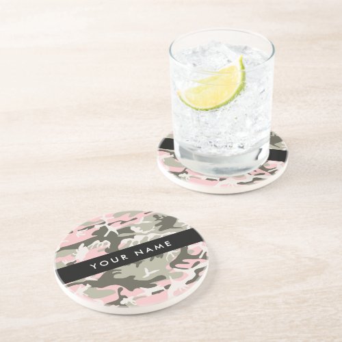 Pink and Green Camouflage Your name Personalize Coaster