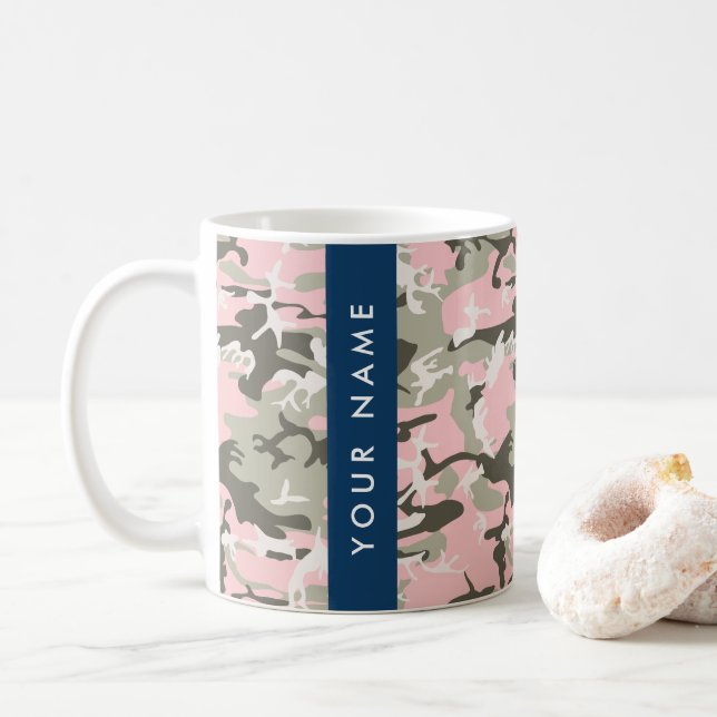 Pink and Green Camouflage Your name Personalize Coffee Mug (With Donut)