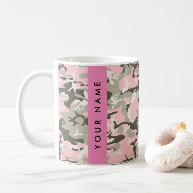 Pink and Green Camouflage Your name Personalize Coffee Mug (With Donut)