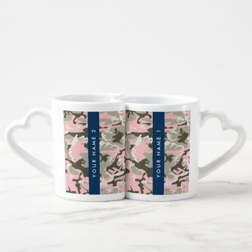 Pink and Green Camouflage Your name Personalize Coffee Mug Set