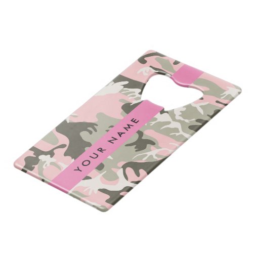 Pink and Green Camouflage Your name Personalize Credit Card Bottle Opener