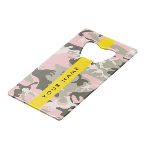 Pink and Green Camouflage Your name Personalize Credit Card Bottle Opener