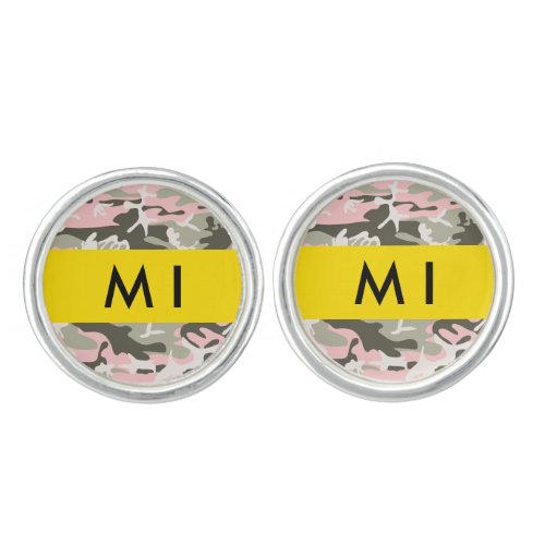 Pink and Green Camouflage Your name Personalize Cufflinks
