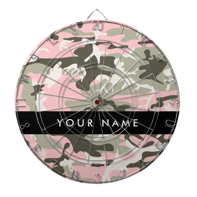 Pink and Green Camouflage Your name Personalize Dart Board (Front)