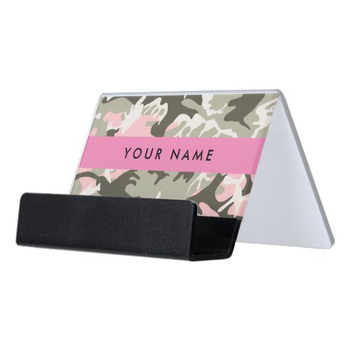 Pink and Green Camouflage Your name Personalize Desk Business Card Holder